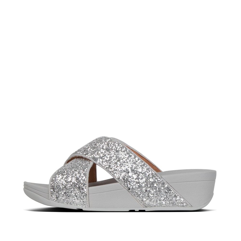 Fitflop Womens Slides Silver - Lulu Glitter Cross - 24VNJMABP